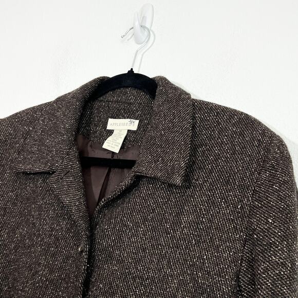 Vintage Appleseeds Wool Tweed Blazer Womens 14 Chocolate Brown Work Office - Picture 3 of 6